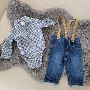 Cat and Jack Bundles 6-9M button down and jeans suspender